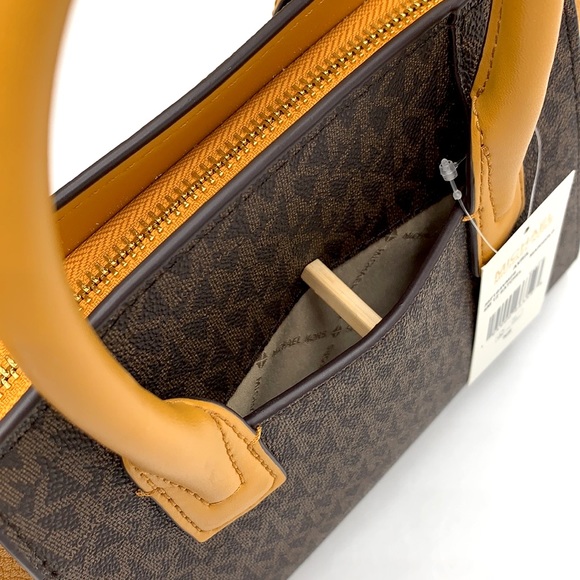 MICHAEL KORS
Avril Small Logo Top-Zip Satchel / Crossbody Marigold/ Brown Color - Picture 13 of 16